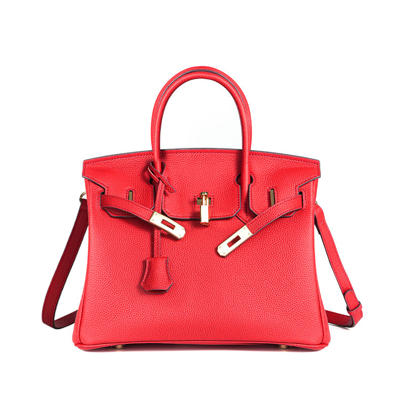 Women's Line First Layer Cowhide Handmade Litchi Grain Handbags