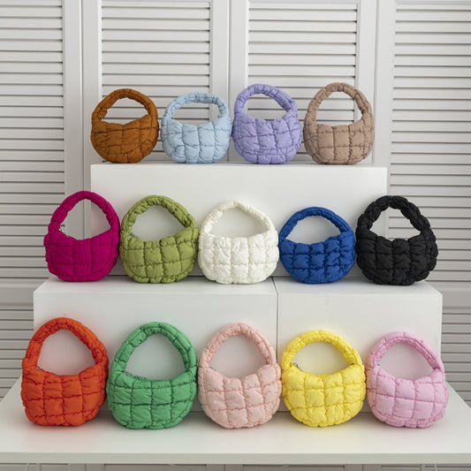 Women's Pleated Cloud Niche Plaid Bubble Down Handbags