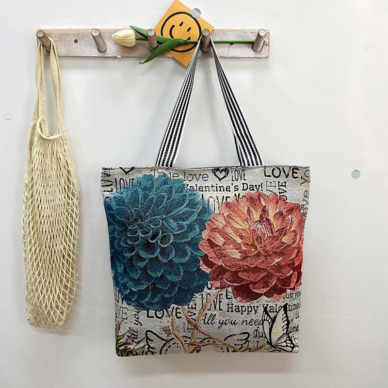 Women's Large Capacity Totes Gold Silk Embroidered Canvas Creative Women's Shoulder Bag