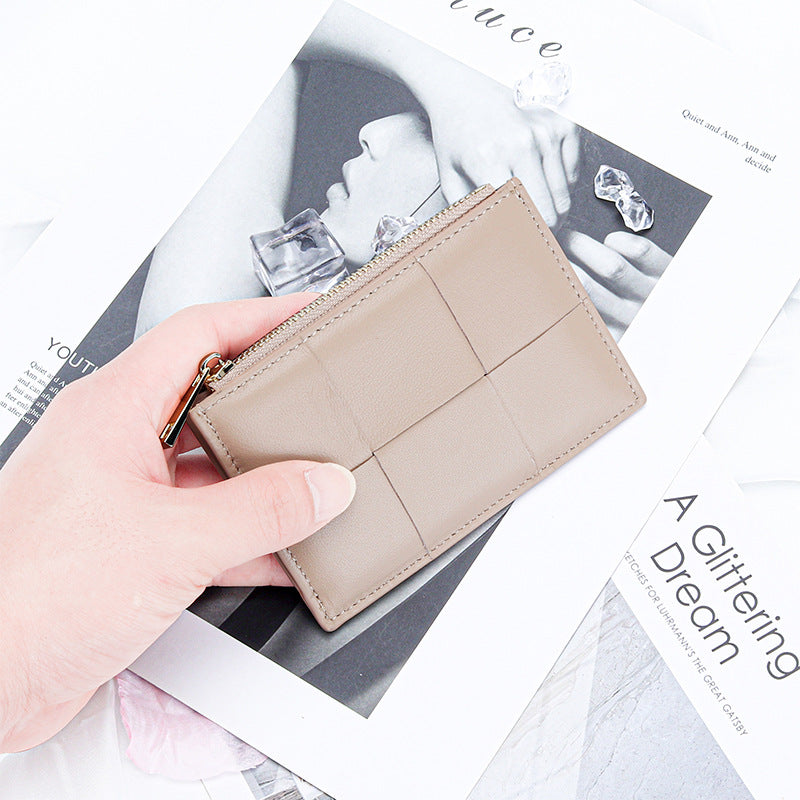 Women's Sheepskin Woven Exquisite Zipper Multifunctional Coin Purses