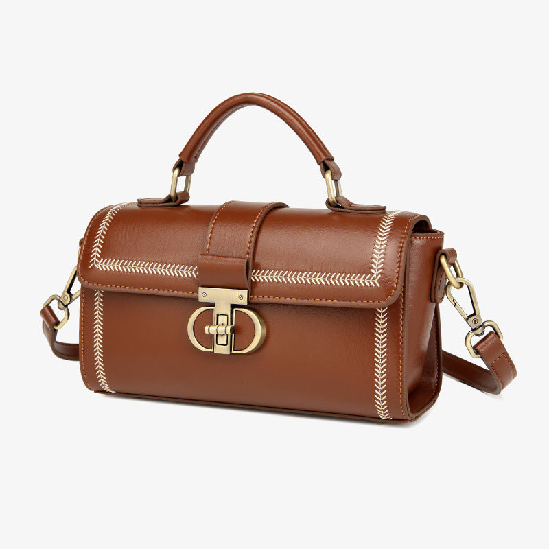 Women's High-grade Boston Round Niche Retro Portable Genuine Leather Fashion Light Women's Messenger Bag