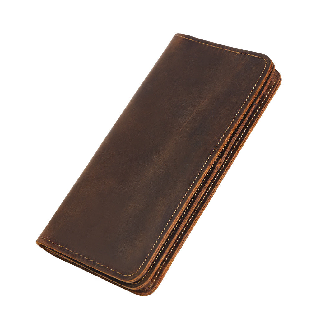 Men's Leather For Man Retro Crazy Horse Long Card Holder