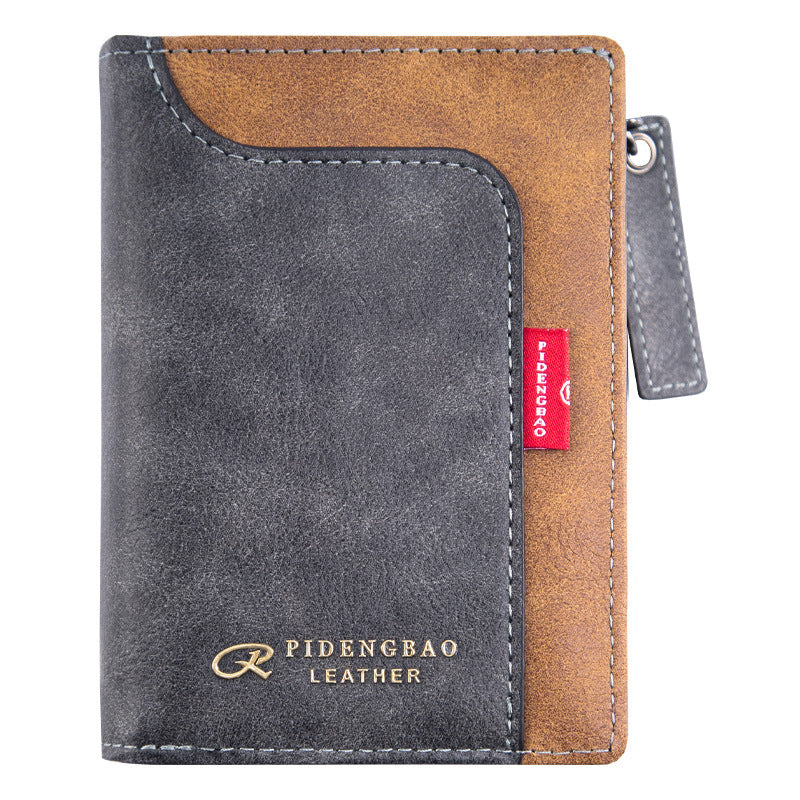 Men's Large Capacity Vertical Leather Stitching Zipper Cash Bags