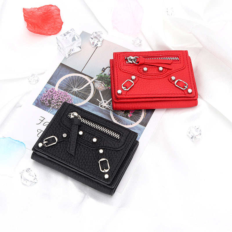Women's Genuine Leather Short Full Compact Mini Fashion Motorcycle Ladies Wallet