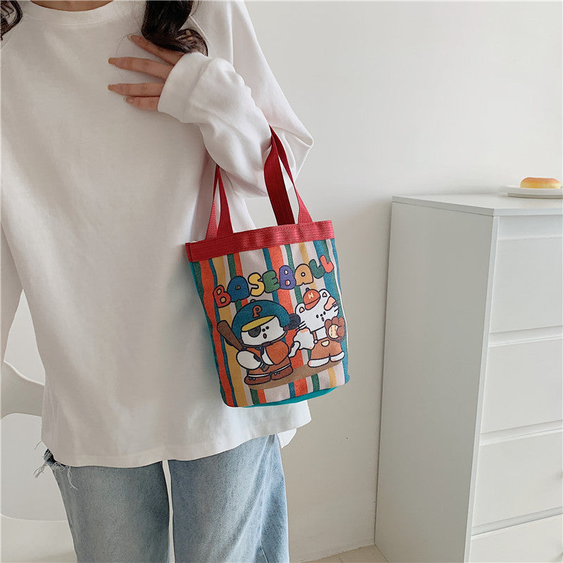 Cute Iti Printing Round Canvas Lunch Korean Style Handbags