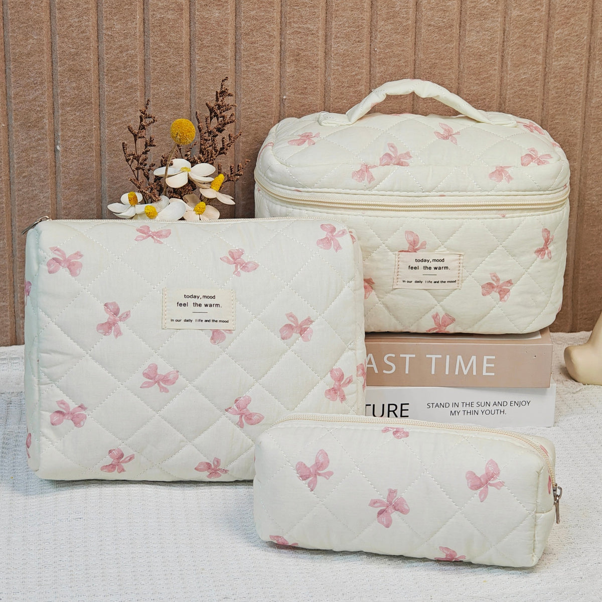 Women's Cotton Large Capacity Niche Portable Toiletry Floral Makeup Bag