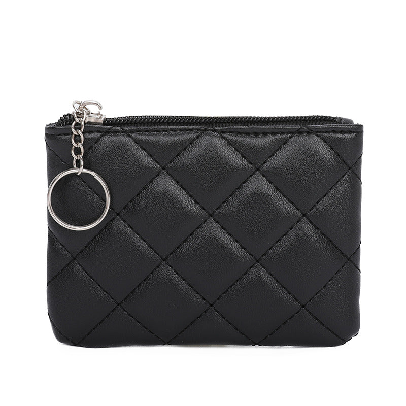 Women's Rhombus Embroidery Short Mini Zip Solid Purses