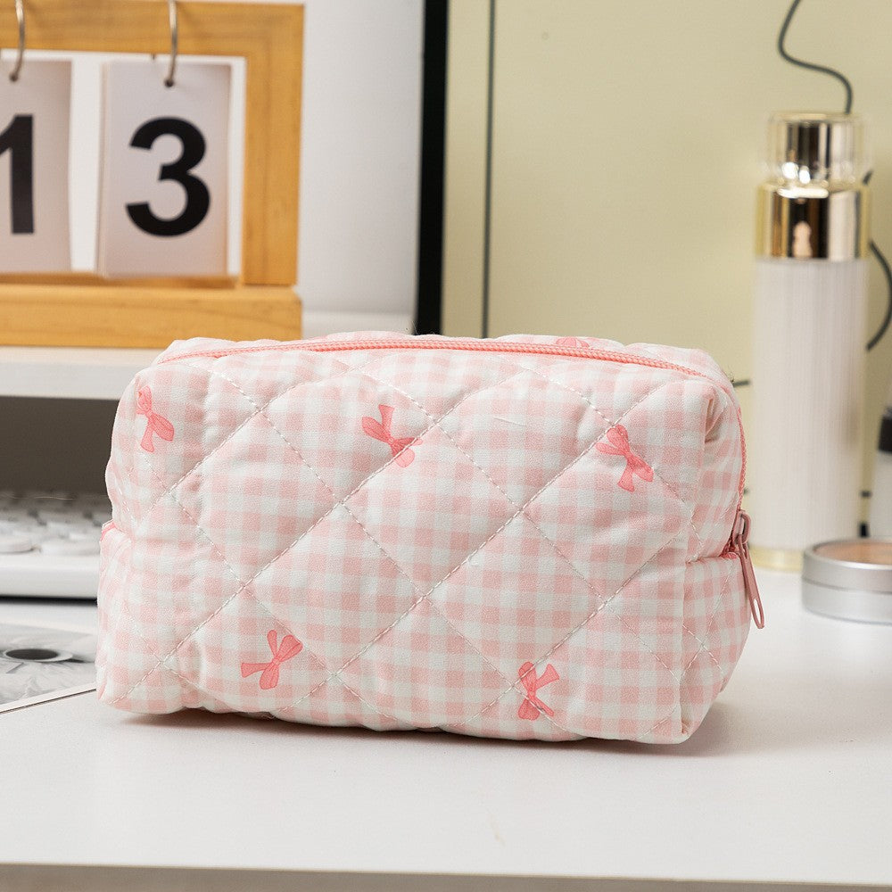 Floral Quilted Toiletries Portable Cosmetics Storage Makeup Bag