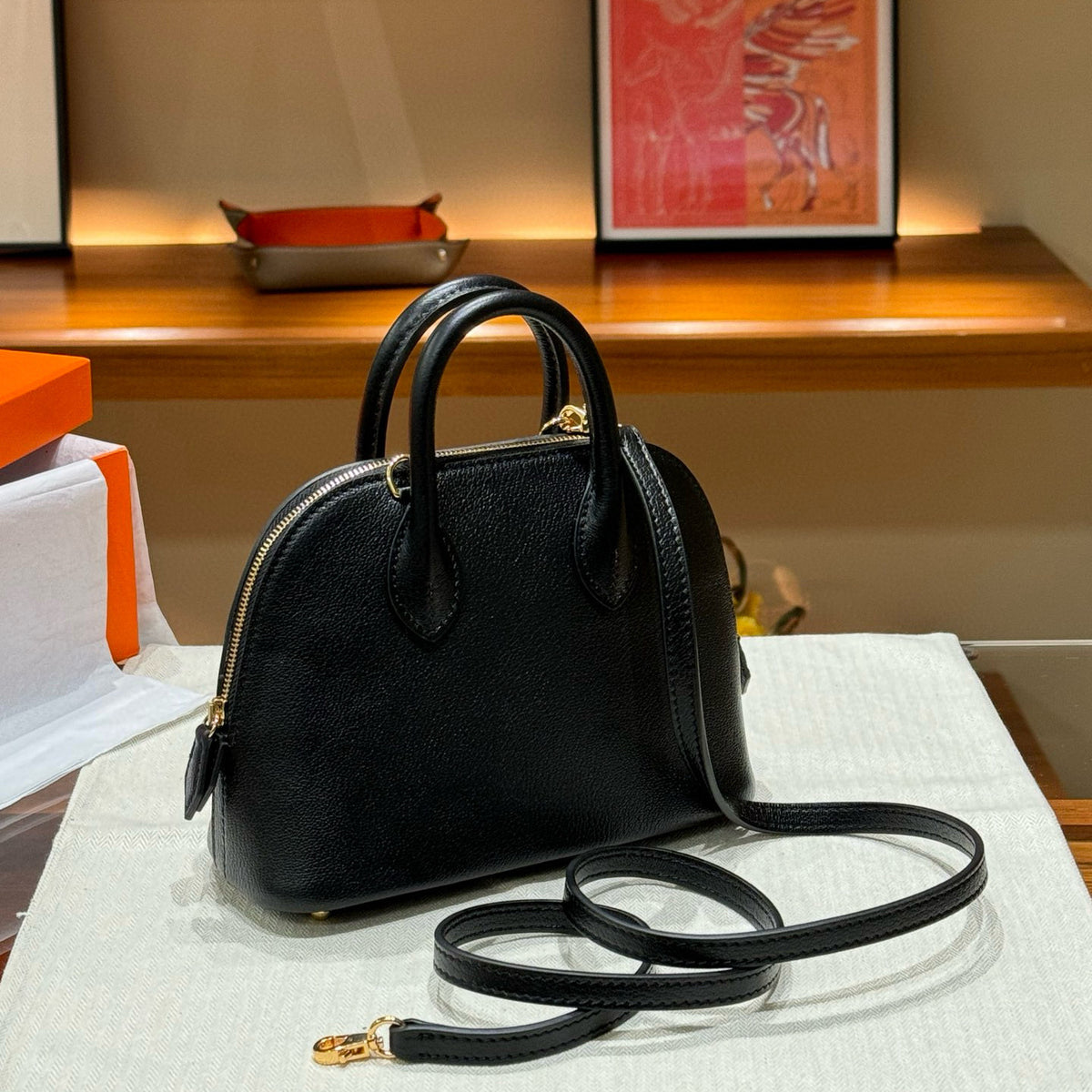Mini Genuine Leather Goat Pattern Bowling Shell High-grade Bags