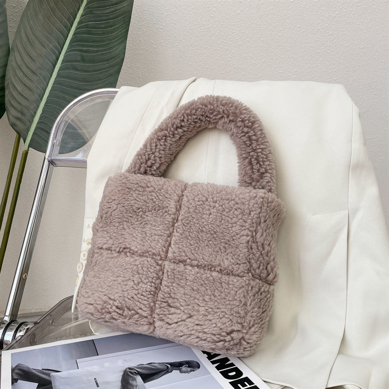 Women's Grid Plush Particles Woolen Type Fashion Retro Suction Bags