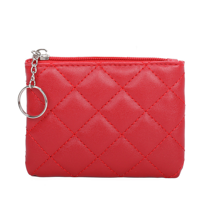 Women's Rhombus Embroidery Short Mini Zip Solid Purses