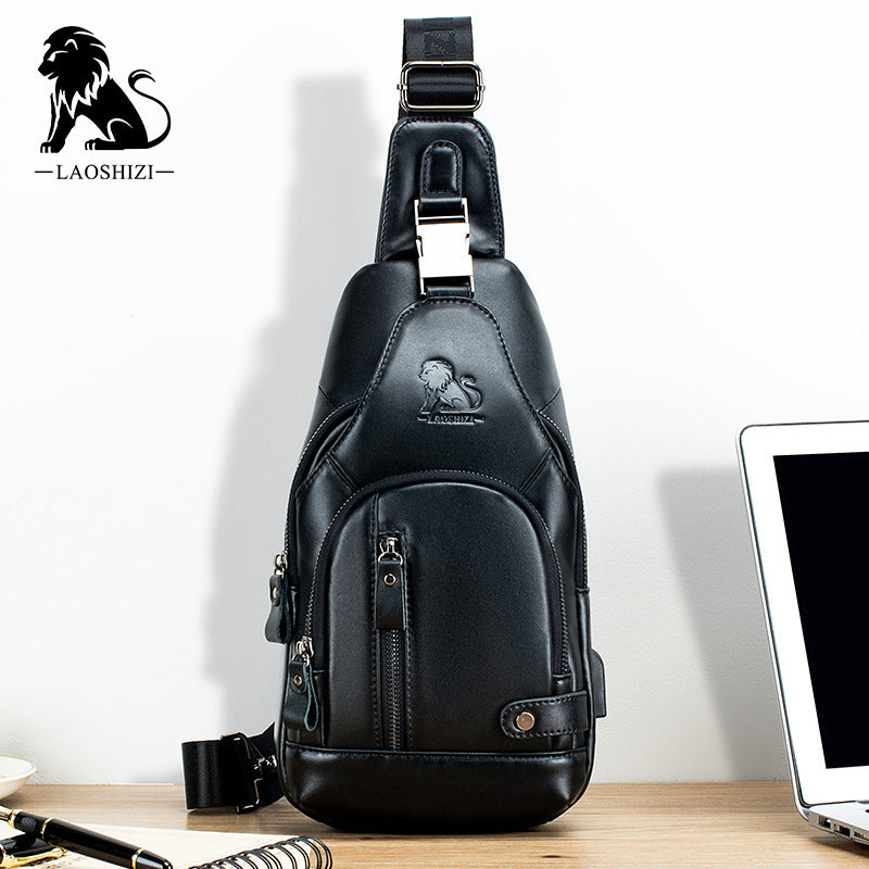 Men's Cowhide Leather First Layer Front Men's Chest Bags