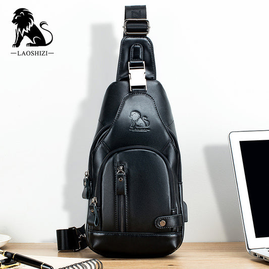 Men's Cowhide Leather First Layer Front Men's Chest Bags