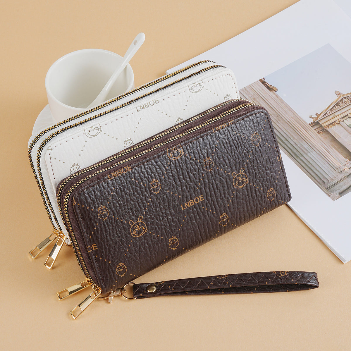 Long Female Cartoon Vintage Print Pleated Leather Classy Clutch Mobile Ladies Wallet