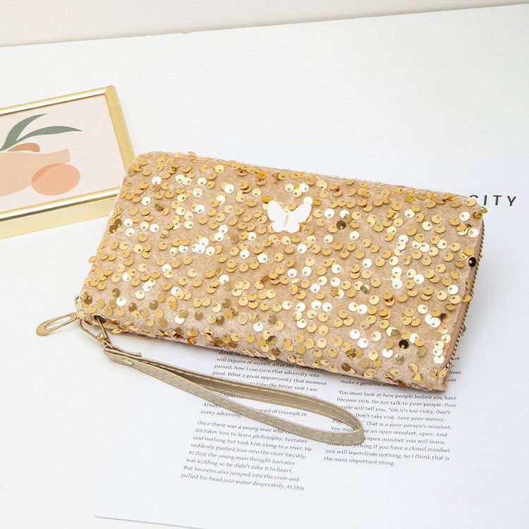 Unique Long Butterfly Fashion Sequin Clutch Ladies Wallet
