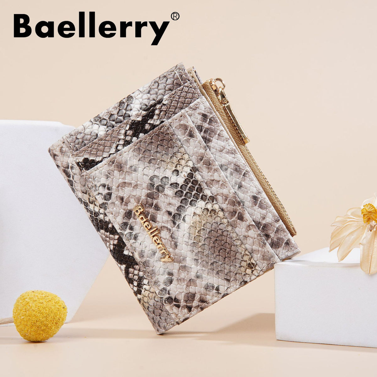 Women's Short Snake Pattern Multiple Slots Zipper Purses