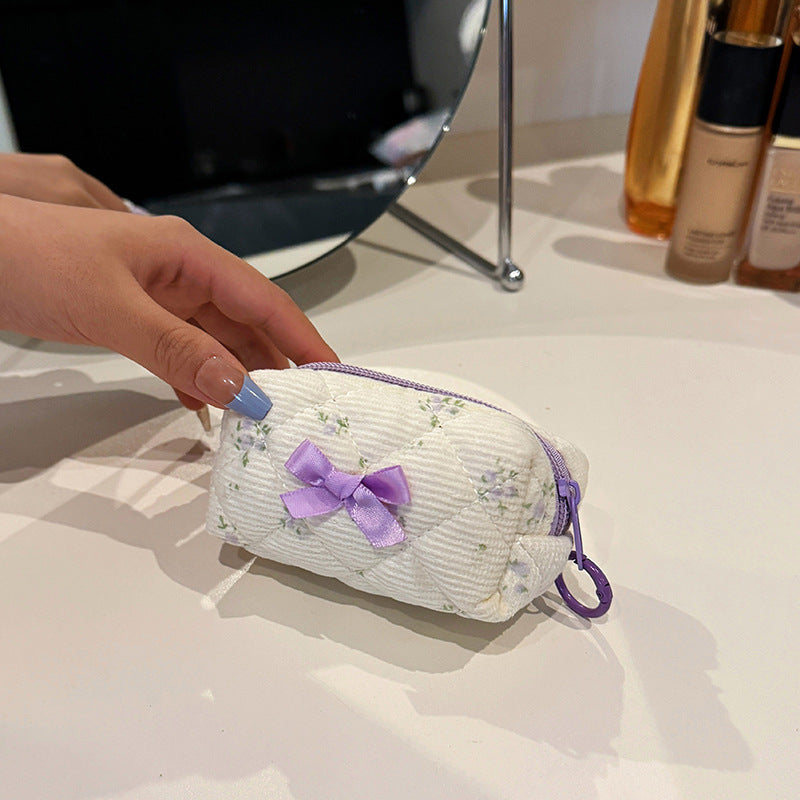 Bow Embroidery Diamond Plaid Floral Cotton Portable Hand Bags
