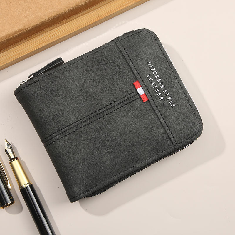 Men's Short Horizontal Zipper Vintage Cubic Men's Wallet