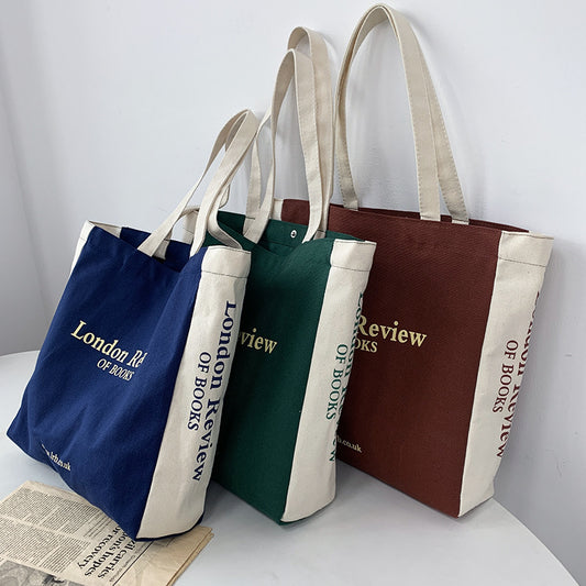 Letters Large Capacity Canvas College Style Shoulder Bags