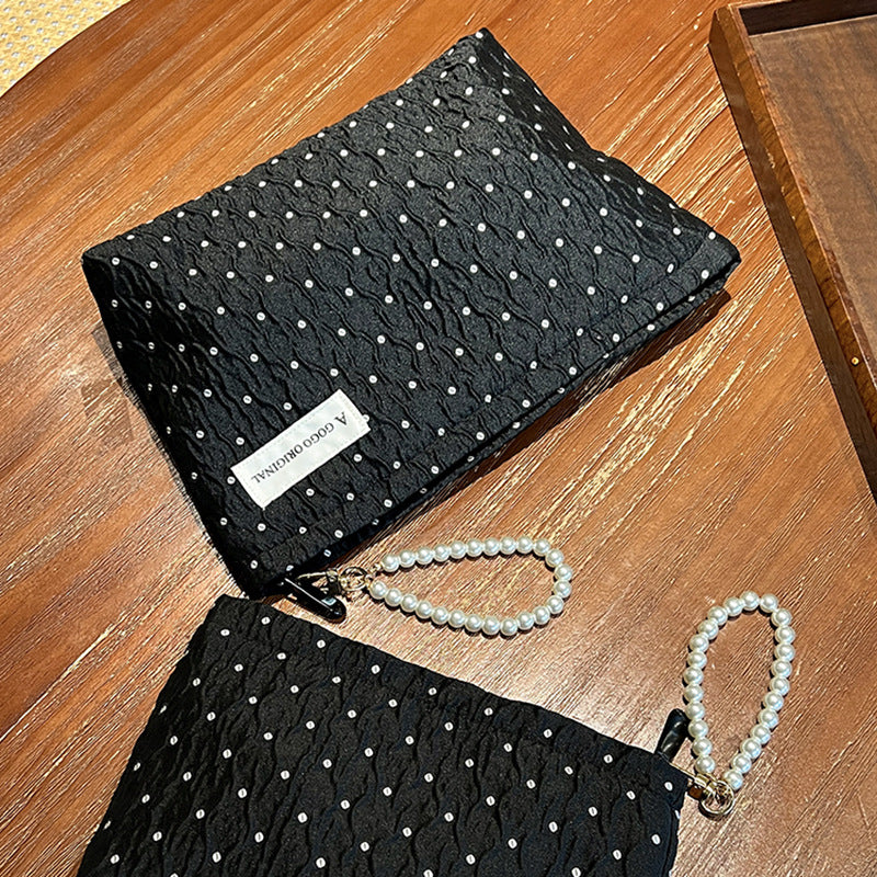 Polka Dot Black Sweet Storage Hand Portable Makeup Bag