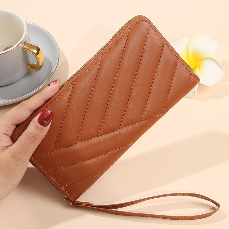 Women's Single Zipper Solid Color Simple Fresh Large Ladies Wallet