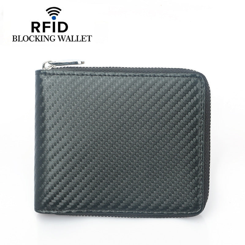 Men's Cowhide Swiping Carbon Fiber Pattern Multiple Slots Men's Wallet