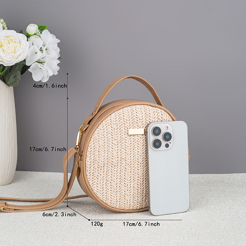 Women's Summer Cute Simple Straw Woven Round Women's Messenger Bag