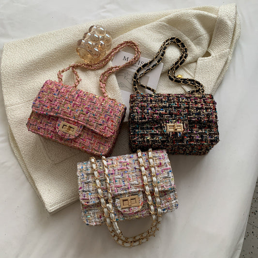 Women's Classic Style Woolen Fashion Korean Chain Crossbody Bags