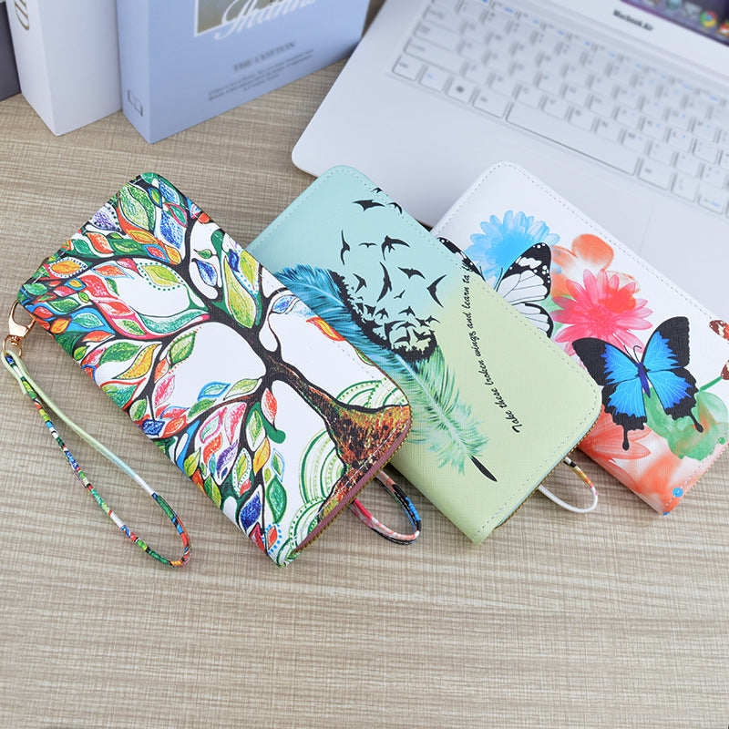 Women's Zipper Soft Leather Fashion Cross Print Ladies Wallet