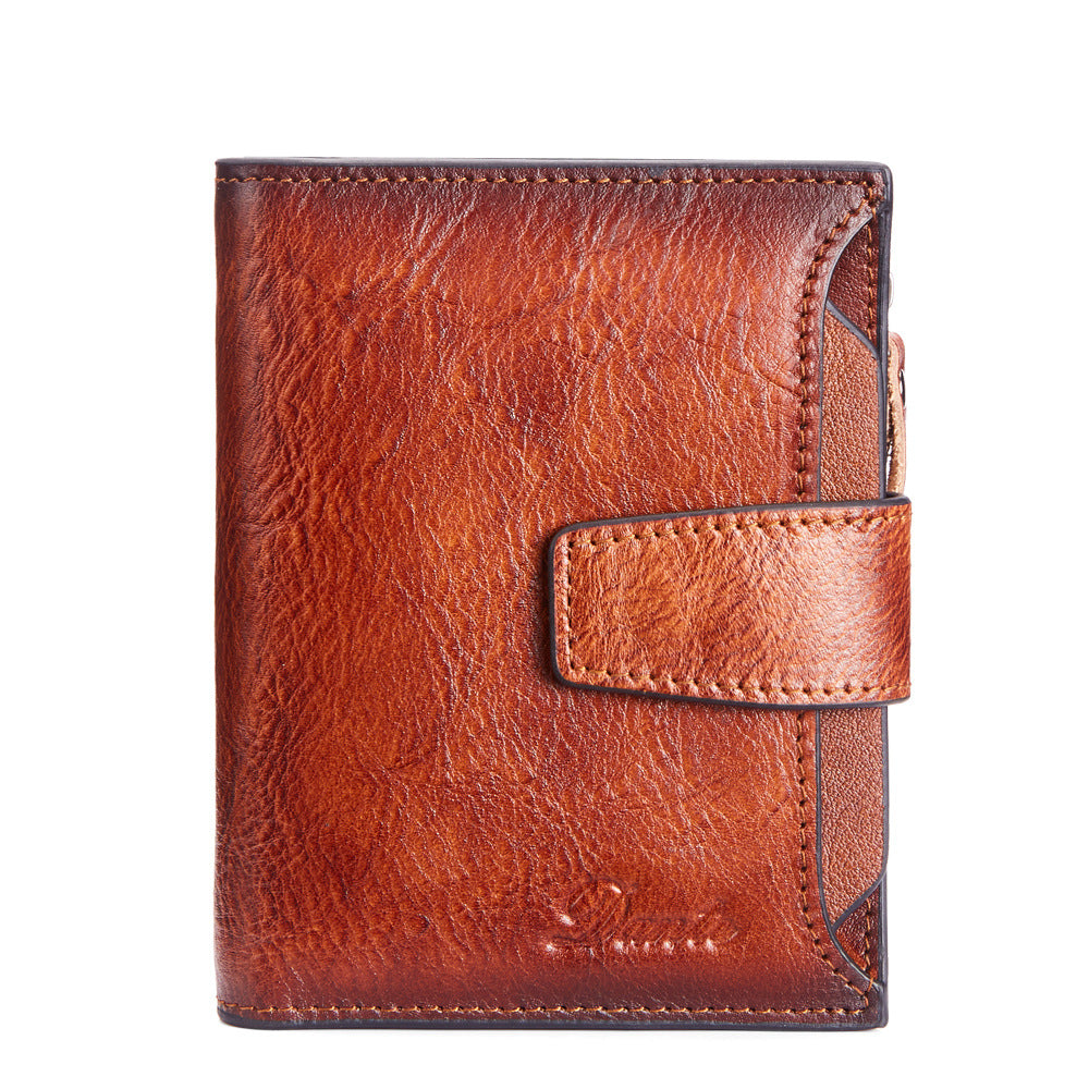 Men's Zipper Genuine Cattlehide Leather Surface Men's Wallets