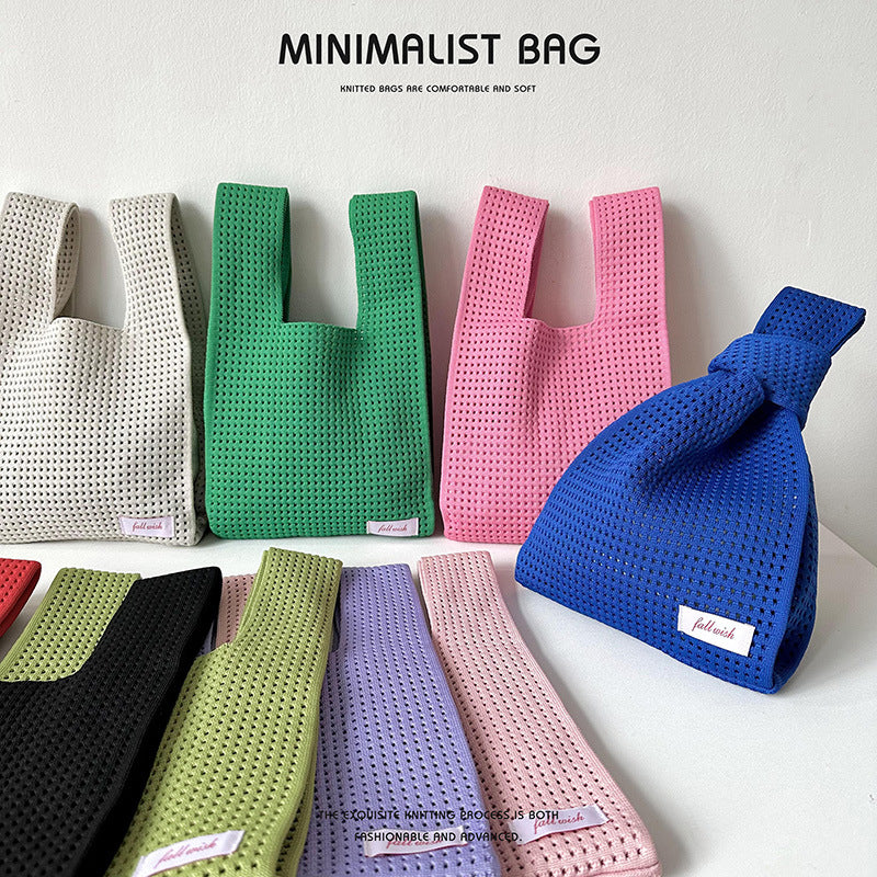 Solid Color Hollow Knitted Simple Versatile Handbags