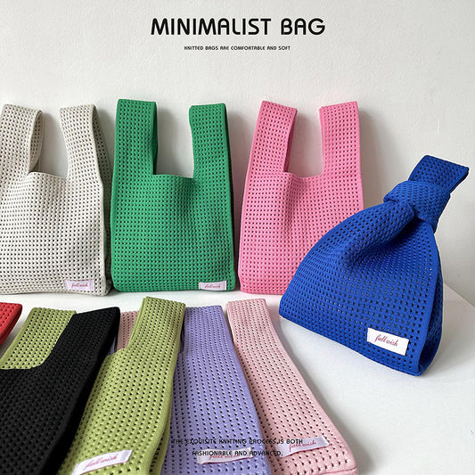 Solid Color Hollow Knitted Simple Versatile Handbags