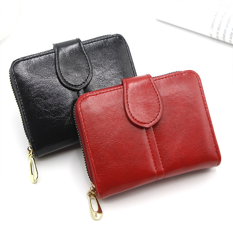 Women's Short Fashion Simple Zip Oil Wax Ladies Wallet