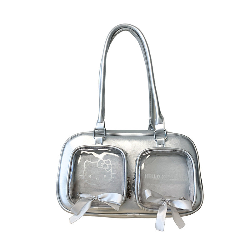 Style Ribbon Bow Personalized Transparent Cartoon Good-looking Large Women's Shoulder Bag