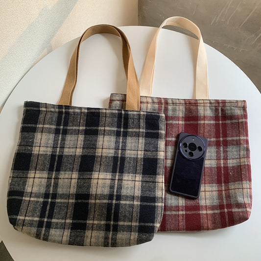 Mixed Color Woven Woolen Check Pattern Shoulder Bags