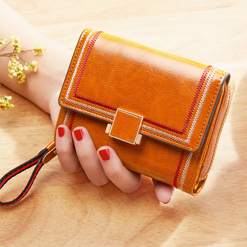 Women's Retro Oil Wax Skin Multiple Slots Expanding Card Holder