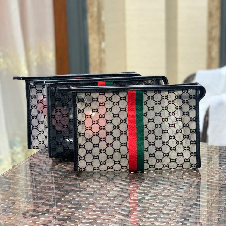 Flower Korean Style Large Capacity Mesh Flocking Cosmetic Bags