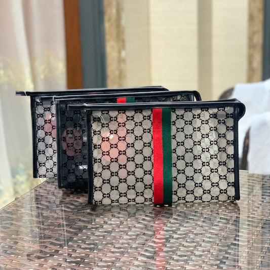 Flower Korean Style Large Capacity Mesh Flocking Cosmetic Bags