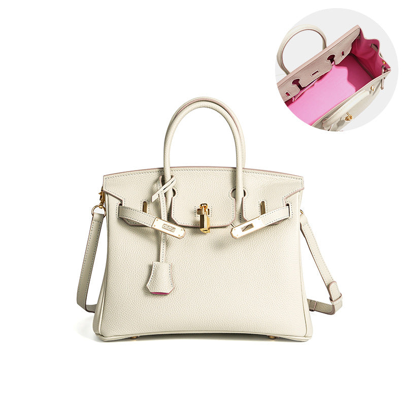 Women's Line First Layer Cowhide Handmade Litchi Grain Handbags