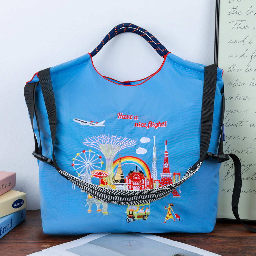 Environmental Protection Embroidery Shopping Nylon Cloth Flower Hand-held Minority Bags
