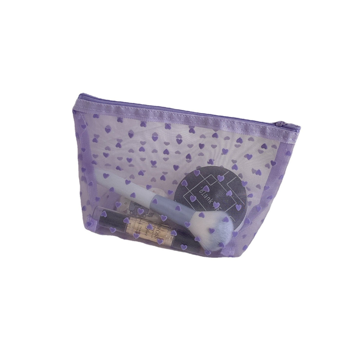 Flocking Mesh Love Portable Breathable Transparent Cosmetic Bags