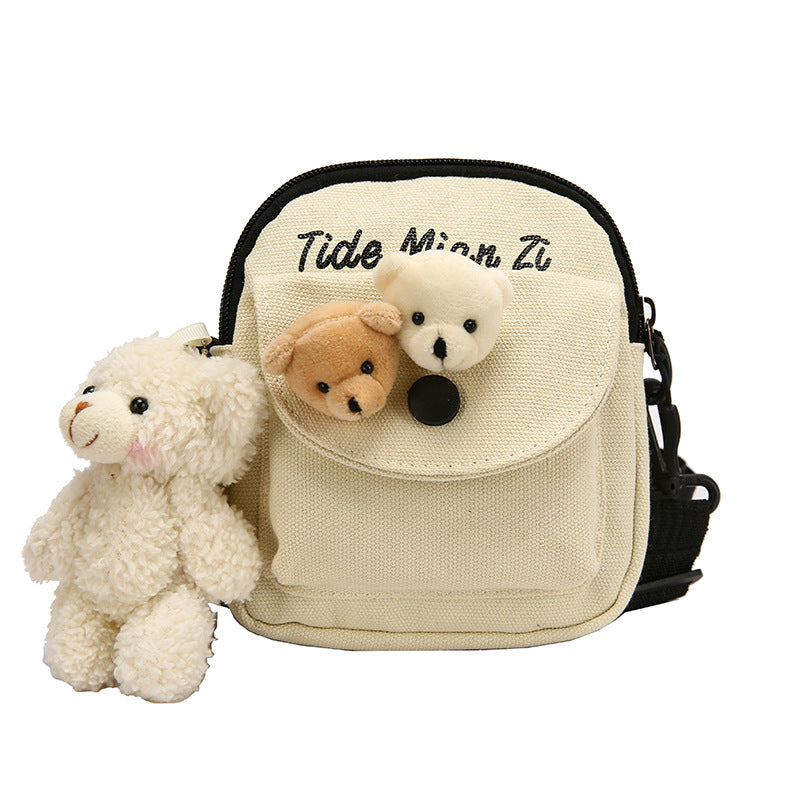 Women's Cartoon Cute Letters Canvas Summer Mobile Women's Shoulder Bag