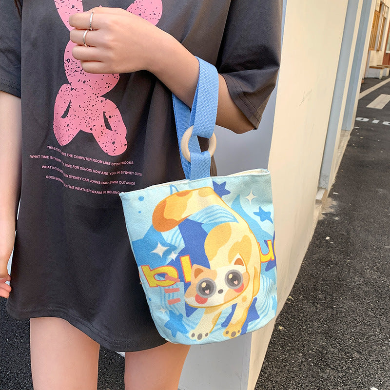 Cartoon Canvas Female Lunch Box Ethnic Handbags