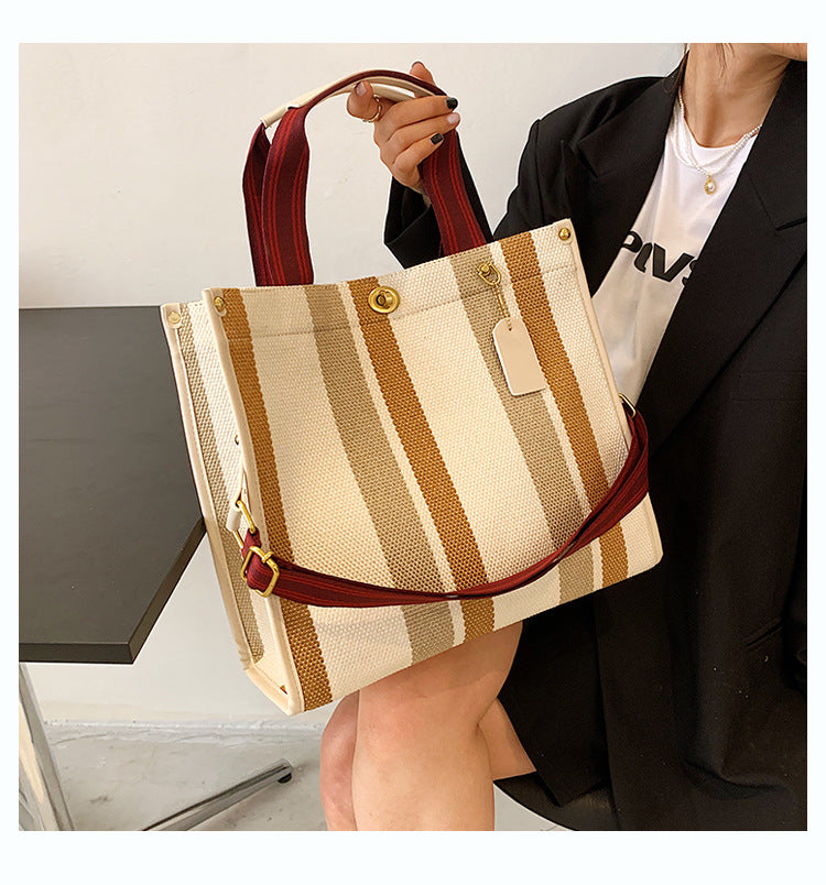 Elegant Women's Fashionable Canvas Striped Broadband Handbags