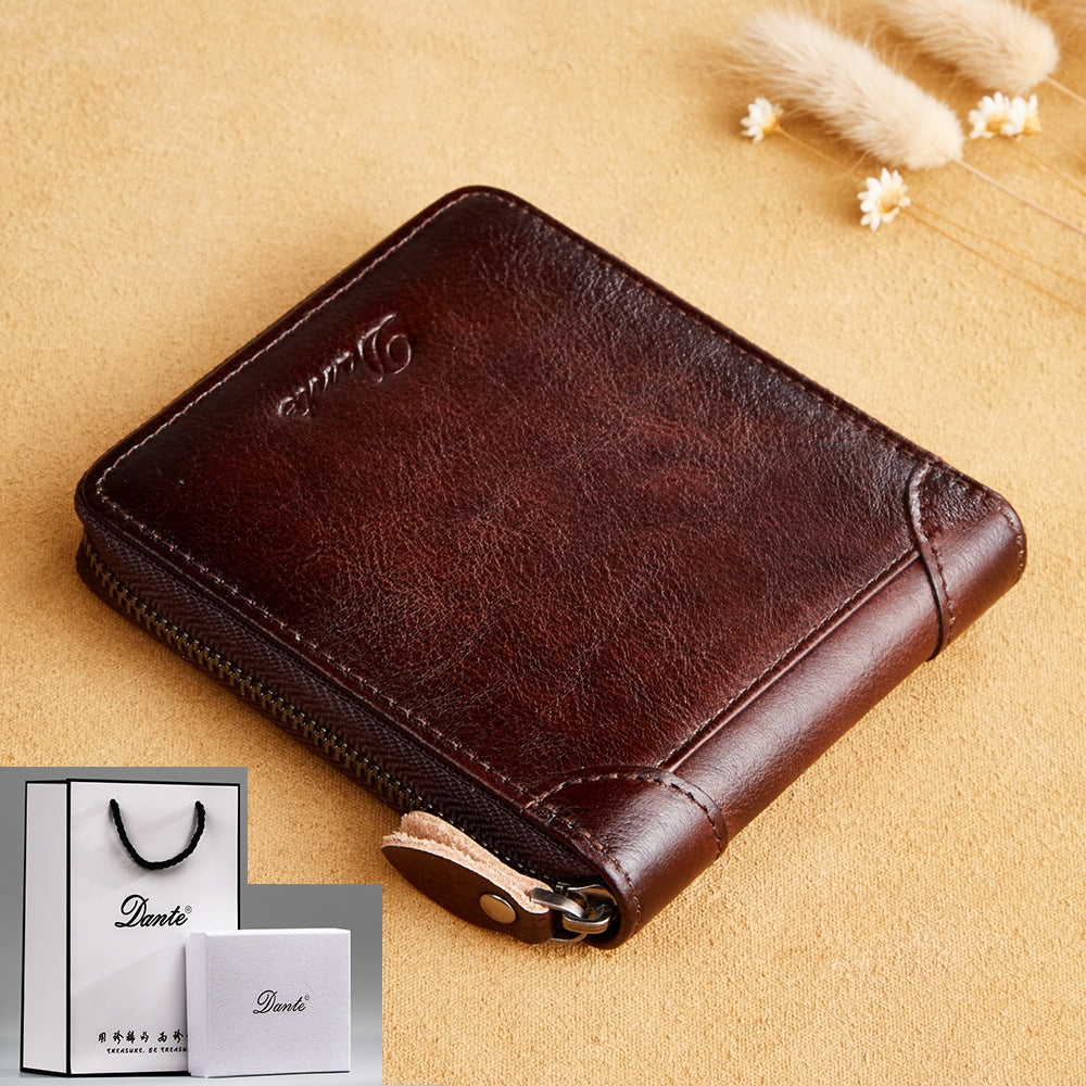 Men's Leather Short Zipper Multifunctional Large Capacity First Men's Wallets
