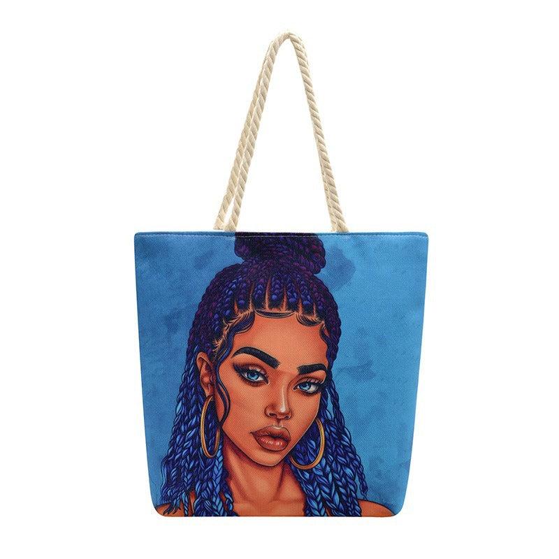 Woman Printing Aesthetic Hemp Rope Hand Women's Shoulder Bag