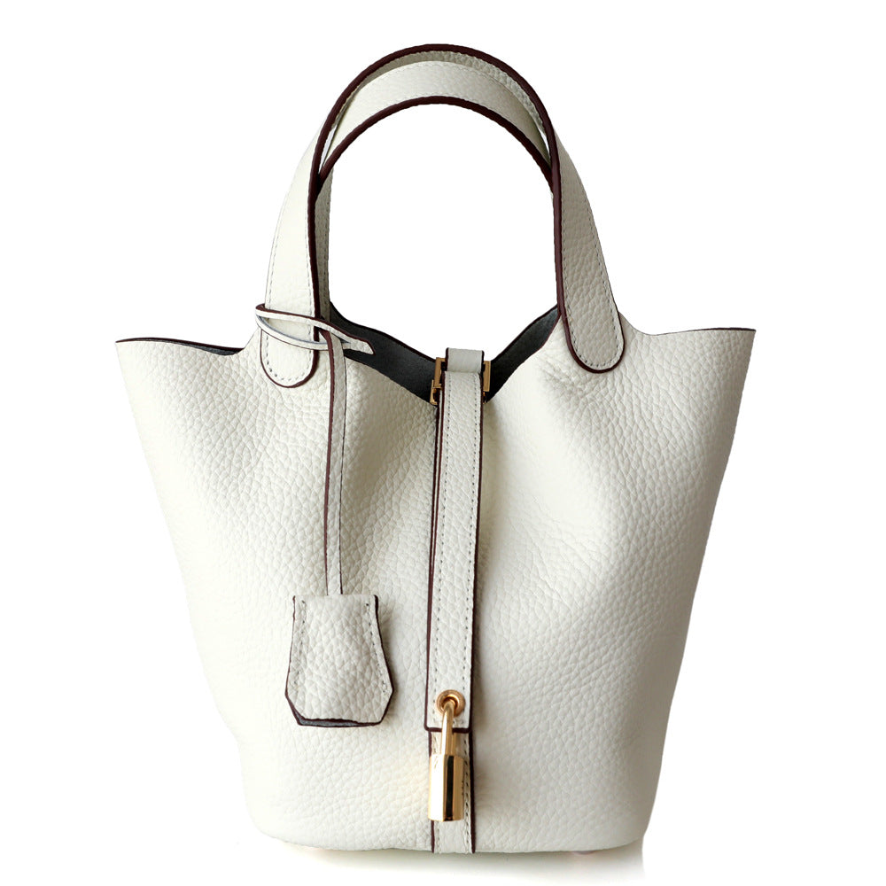 Women's Vegetable Basket Genuine Leather Commuter Lychee Pattern Handbags