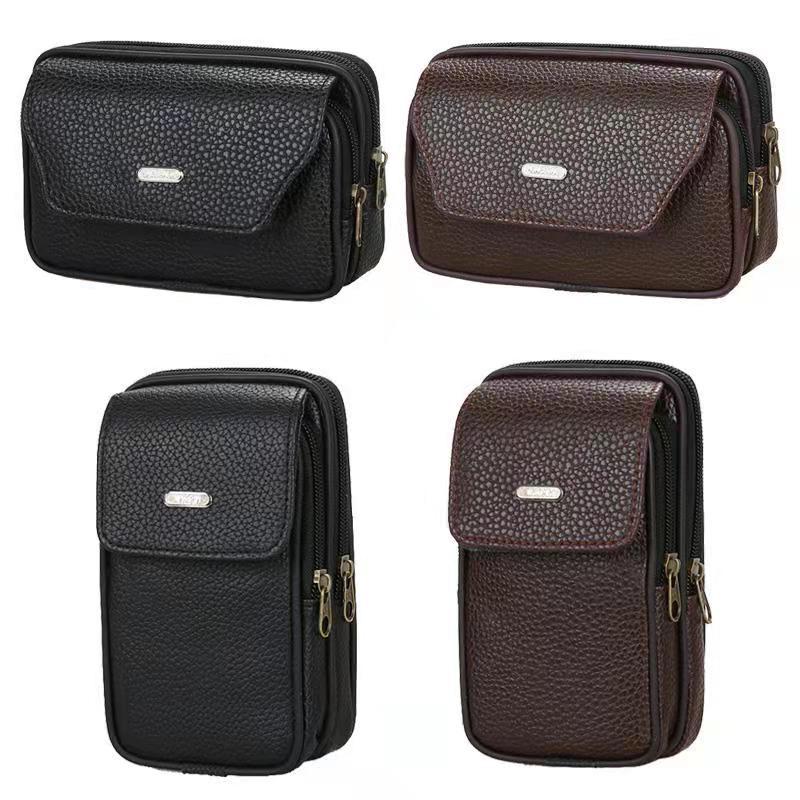 Men's Outdoors Across Leather Mobile Zipper Business Phone Bags
