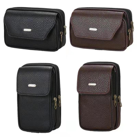 Men's Outdoors Across Leather Mobile Zipper Business Phone Bags