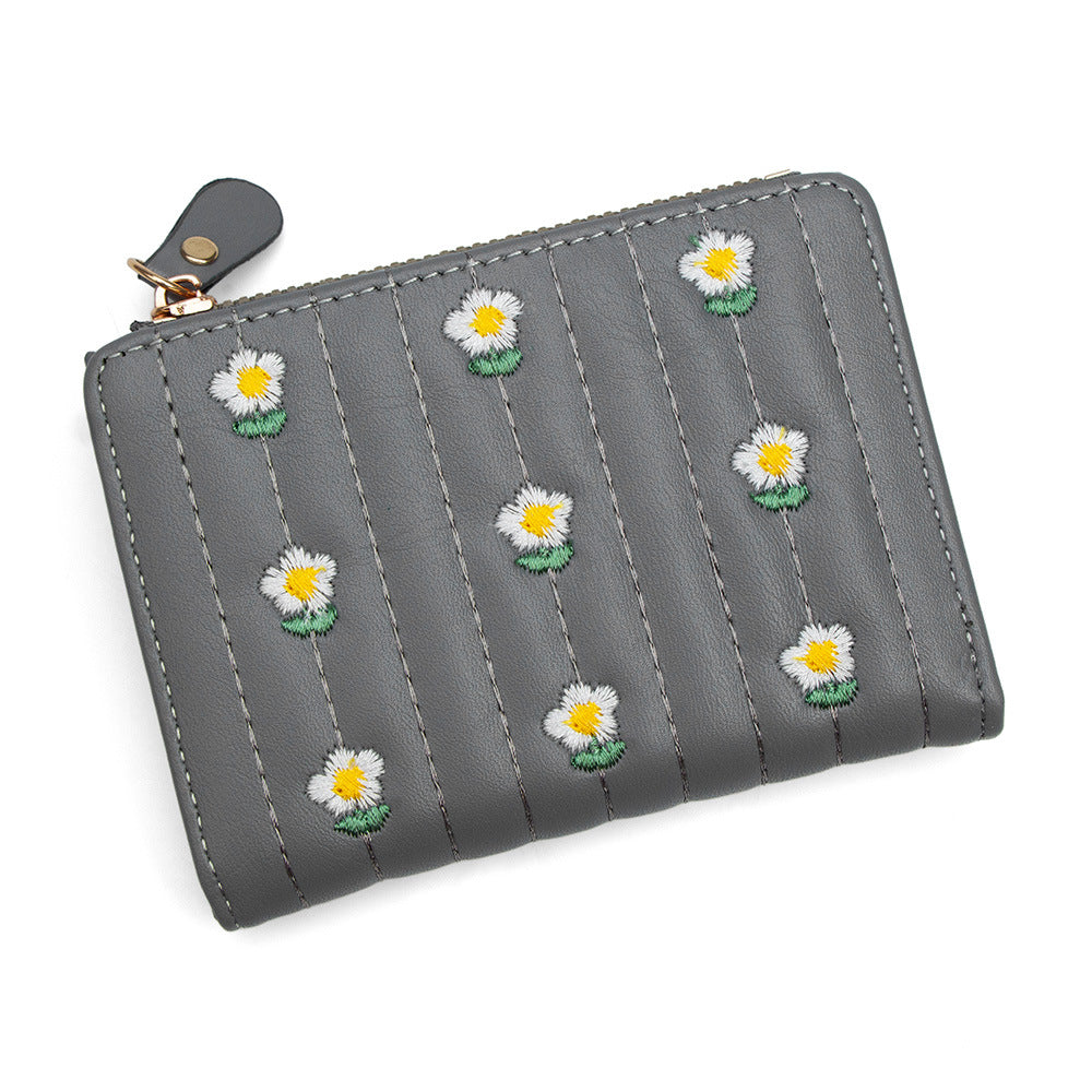 Women's Korean Style Cute Embroidered Simple Short Two Ladies Wallet